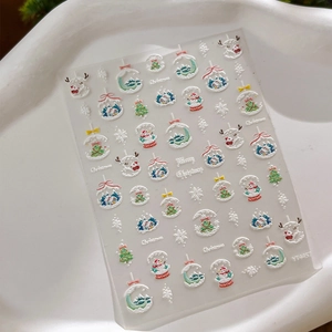 5D embossed Christmas nail stickers featuring snowmen, trees, and reindeer designs