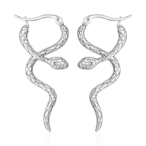 Vintage silver snake hoop earrings for women with detailed scale texture and metallic finish