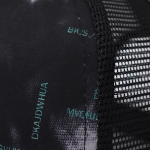 Mesh trucker baseball cap with blue gradient embroidery and breathable black mesh detail