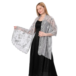 Elegant silver sequin floral embroidered shawl for evening gowns and bridal wear