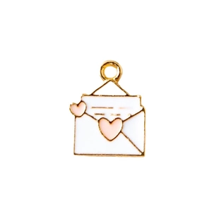 Cartoon heart envelope pendant with gold plating and white enamel for DIY jewelry