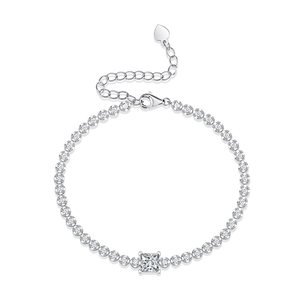 Minimalist S925 silver cube bracelet with moissanite stones and heart charm extension
