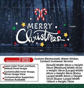 Size chart for Santa Claus static window cling showing dimensions from S to XXL