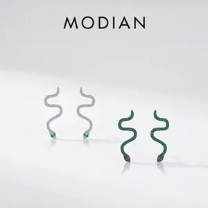 Snake Stud Earrings 925 Sterling Silver Cubic Zirconia Green Stone Eyes Punk Animal Jewelry For Women