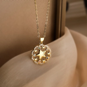 18K gold plated necklace featuring a star pendant with sparkling cubic zirconia crystals