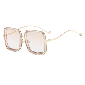 Vintage oversized square sunglasses with gold wavy metal temples and gradient lenses