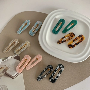French vintage acetate hair clips set in colorful floral and marble patterns