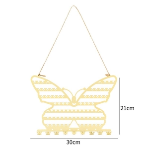 Golden butterfly-shaped jewelry organizer with hanging rope, 30x21cm display stand