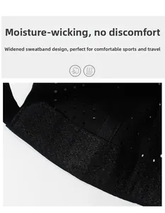 Detail of widened sweatband and breathable mesh fabric inside the black baseball cap