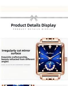 Detail of square rose gold watch with sun-moon dial and faceted crystal glass surface
