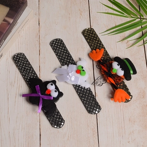 Halloween sequined snap bracelets featuring bat, ghost and pumpkin characters set of three