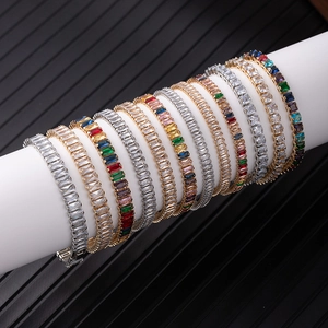 Tennis Bracelet Baguette Zircon Copper Rectangular Full Stone Elegant Hip Hop Jewelry For Women
