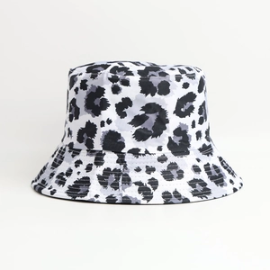 Fashionable leopard print bucket hat for women in black grey and white patterns
