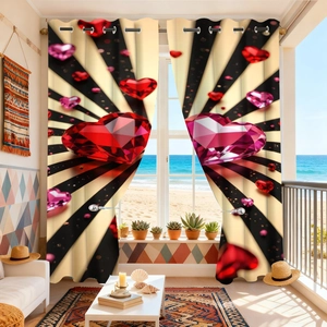 Detail of metal grommets and 3D heart pattern on blackout curtains for bedroom
