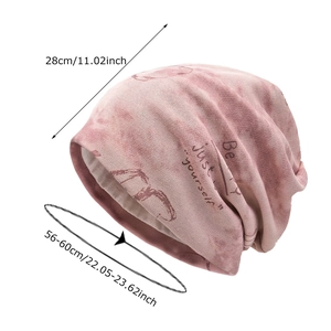Pink slouchy beanie with 'Be just yourself' print showing dimensions 28cm in height