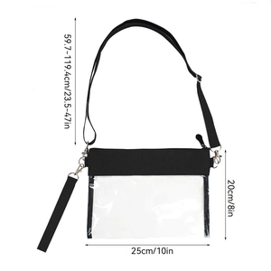 Detailed size chart for clear PVC crossbody bag showing 25cm width and 20cm height