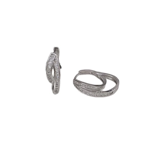 Elegant 18k gold plated double layered silver hoop earrings with clear cubic zirconia stones