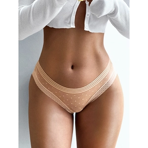 Culotte en dentelle beige à pois taille basse avec triple sangle pour femmes