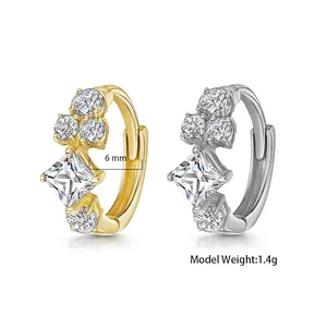 Detail view of 6mm S925 sterling silver heart hoop earrings with zircon stones and 1.4g weight