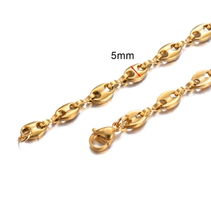 5mm gold stainless steel coffee bean chain necklace with secure lobster clasp closure