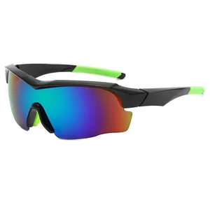 Men's cycling sports sunglasses with blue-red gradient lens and neon green non-slip pads