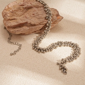 Vintage silver multi-layer beaded chain necklace wrapped on decorative stone