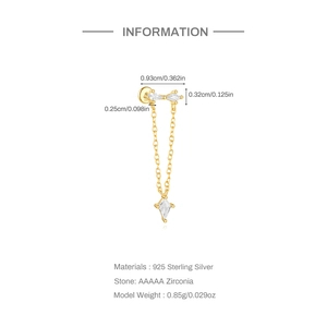 Détail du clou d'oreille cerf-volant en argent S925 avec zircone et dimensions précises