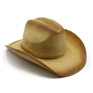 Classic western denim style straw hat with gradient spray paint and wide brim for sun protection