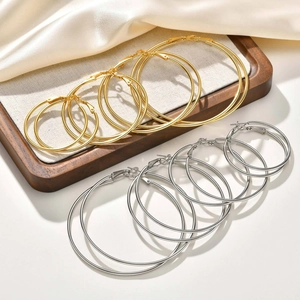 Stainless Steel Hoop Earrings Large Circle High Polished Minimalism Punk Statement Jewelry For Women