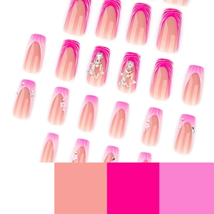 Pink zebra pattern press-on nails with 3D star charms and pearl accents