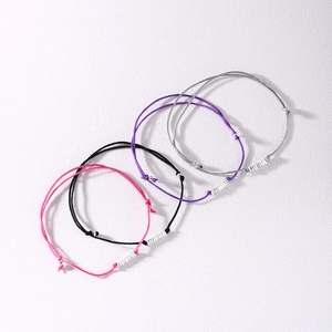 Adjustable S925 sterling silver beaded cord bracelets in pink black purple and grey