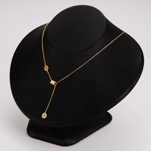 Gold stainless steel Y-shaped necklace with ancient coin and cylinder pendant design