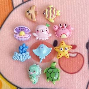 Mini Ocean Series Resin Charms Cute Cartoon Octopus Crab Starfish For DIY Hair Clips Phone Case Crafts Decoration