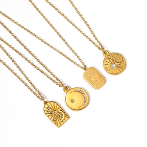 Golden 18K plated stainless steel celestial necklaces with sun moon and star pendants