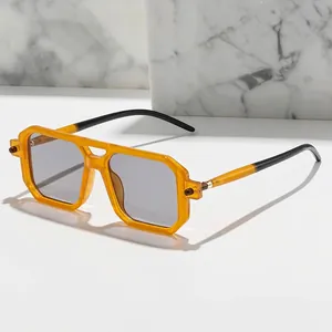Retro Square Sunglasses Double Bridge Plastic Metal Frame UV400 Protection Fashion Outdoor Travel Eyewear For Men Women