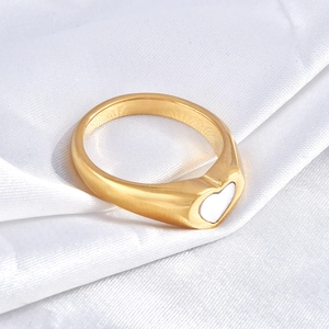 18K gold plated stainless steel ring with black heart epoxy inlay on white silk