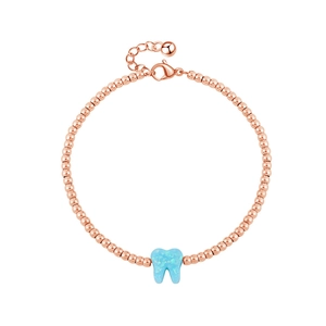Bracciale a sfere in acciaio al titanio dorato con ciondolo a forma di dente blu