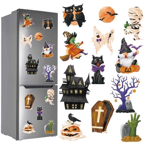 Detailed set of Halloween magnetic stickers featuring gnomes, skulls and ghosts for decor