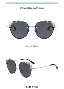 Polarized kids sunglasses featuring green bear frames and bamboo-style temple design