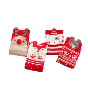 Set of four 3D animal themed Christmas socks with festive deer and bear motifs
