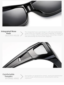 Detail of polarized sunglasses with integrated nose pads and comfortable temple design
