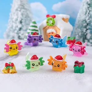 Christmas Axolotl Miniature Figurines Resin Tiny Animal Desktop Decor With Red Santa Hat For Micro Landscape
