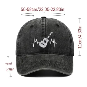 Washed cotton baseball cap with Mama guitar heartbeat embroidery and size specifications