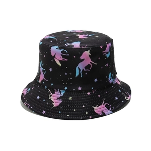 Polyester Bucket Hat Sun Protection Outdoor Hip Hop Gradient Unicorn Star Print Unisex Black Sunshade Cap