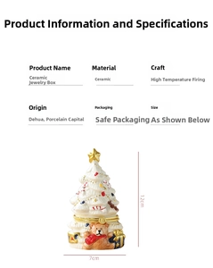 Detailed ceramic Christmas tree jewelry box with brown bear figurine and dimensions