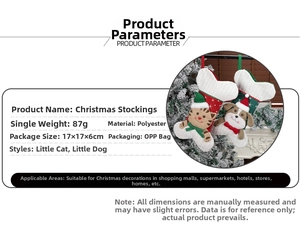 Detail of 87g polyester bone-shaped Christmas stockings with cat and dog cartoon designs
