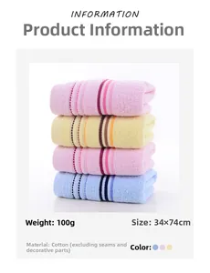 Detailed view of the 100g pure cotton towels set with wave textures and 34x74cm dimensions