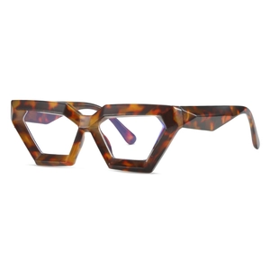 Irregular tortoise shell geometric glasses frame with anti-blue light lenses for fashion