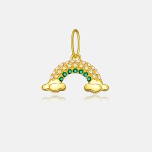 Macro shot of s925 silver rainbow cloud pendant with yellow and green gemstones