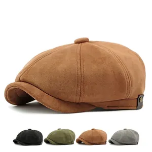 Gorra Newsboy De Ante Retro Para Hombres Y Mujeres Sombrero Octogonal Vintage Ajustable Otoño Invierno Visera Corta Gorro De Artista